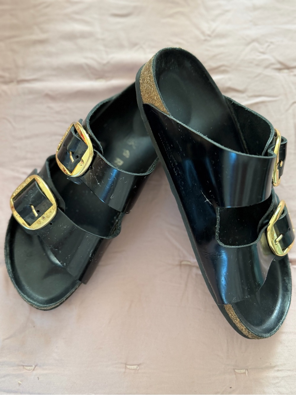Birkenstock Black Sandals with Gold Buckles - Picture 2 of 4